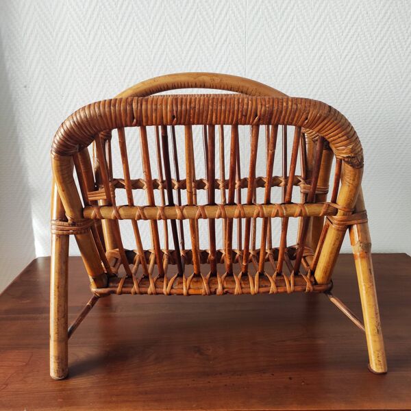 Porte-revues en rotin vintage 50-60