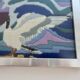Futuristic tapestry, made of wool, framed, seagulls, ocean, fish, 1970.