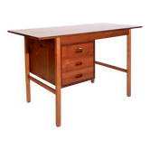 Bureau scandinave vintage extensible en teck avec caisson de tiroirs mobile