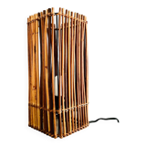 Cube lamp in vintage wood and wicker
