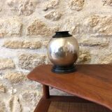 Nickel-plated metal and ebony vase