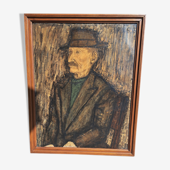 Oil on canvas The man with the hat, signed Sylvain Doumont