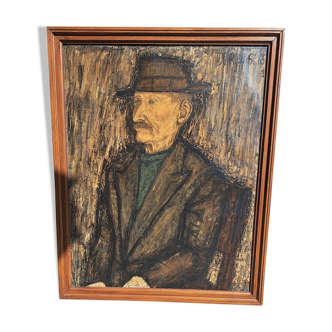 Oil on canvas The man with the hat, signed Sylvain Doumont