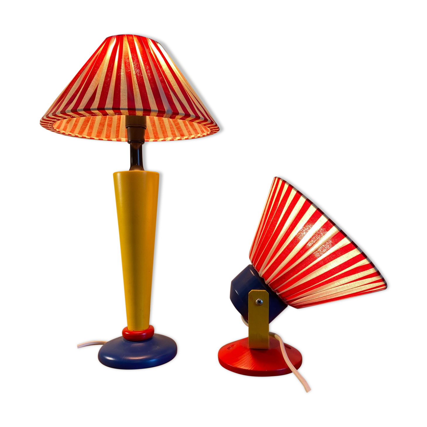 Wood and fabric lamp and wall light set