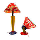 Wood and fabric lamp and wall light set