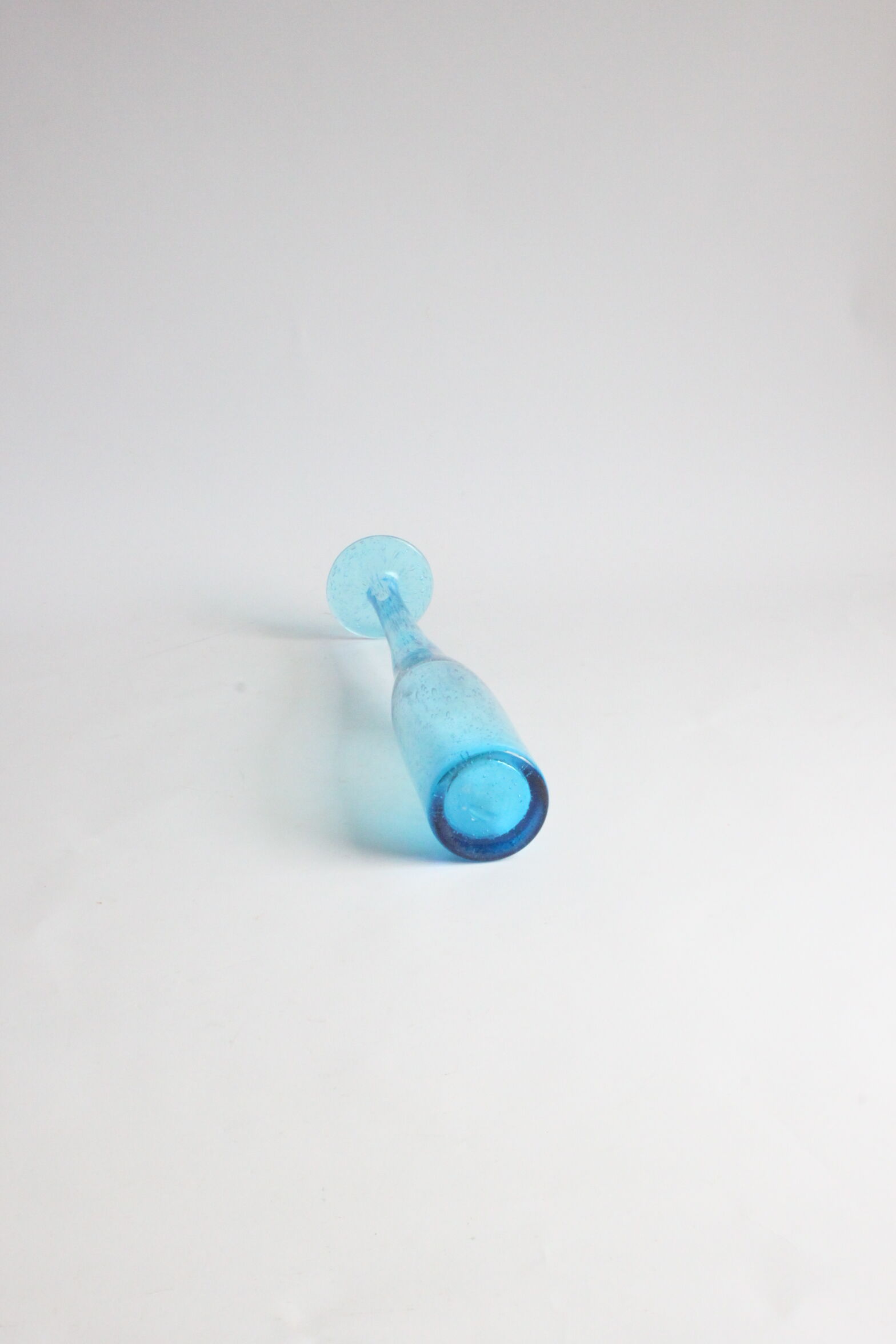 Vintage handblown blue bubble glass bottle vase