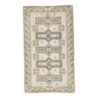 Tapis oriental vintage bleu crème 3x6, 109x187 cm