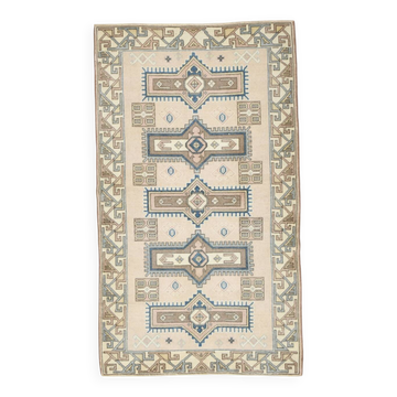 3x6 Cream Blue Oriental Vintage Rug, 109x187Cm