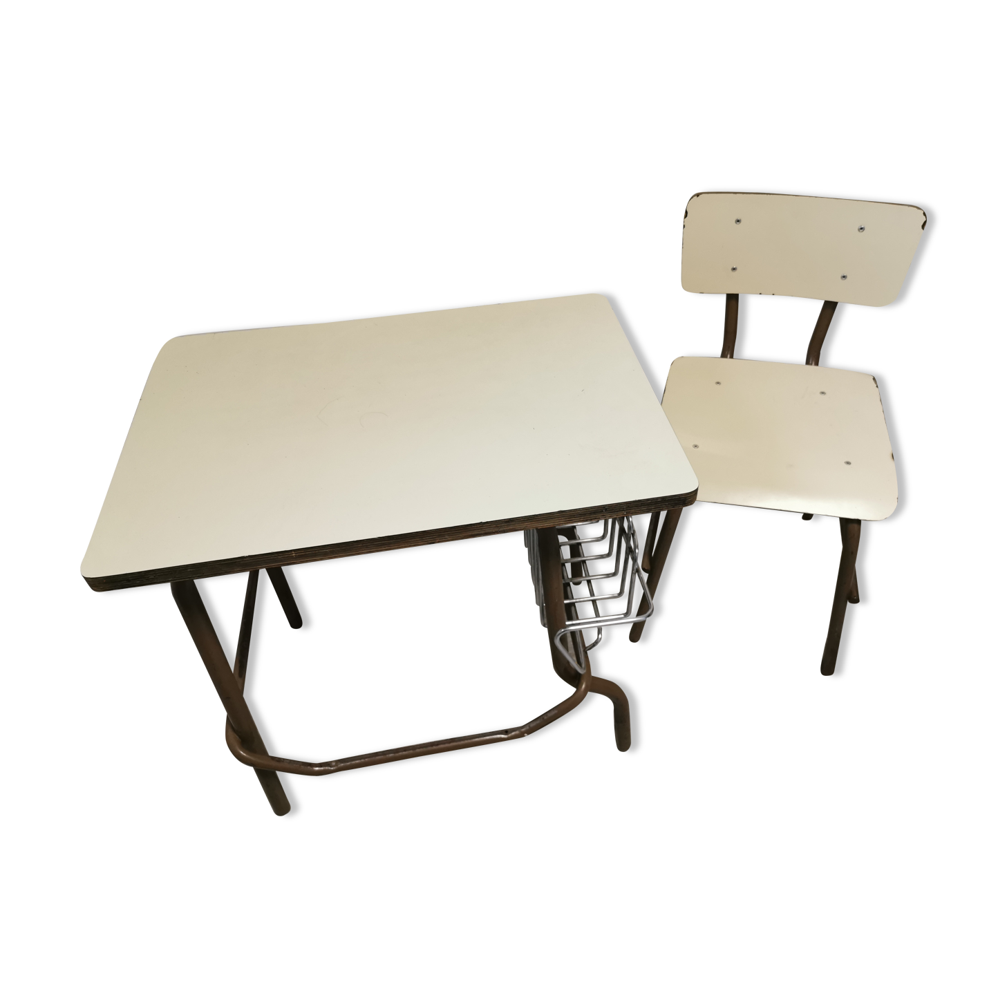 Ensemble bureau et chaise d'écolier vintage, provenance espagne
