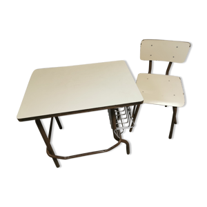 Ensemble bureau et chaise d'écolier vintage, provenance espagne