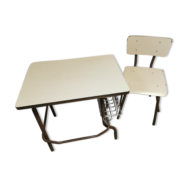 Ensemble bureau et chaise d'écolier vintage, provenance espagne