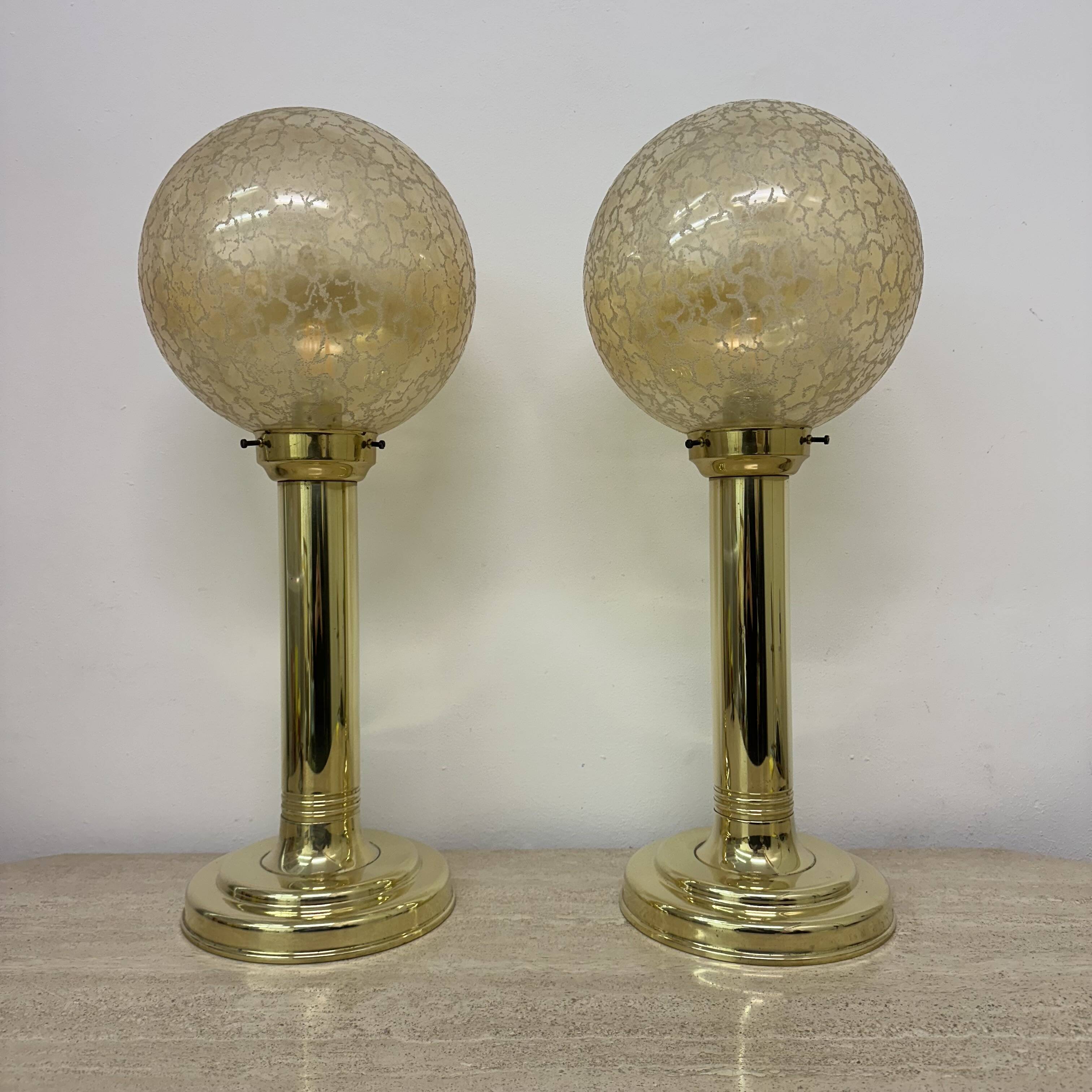 Set of 2 large globe glass table lamps , 1970s