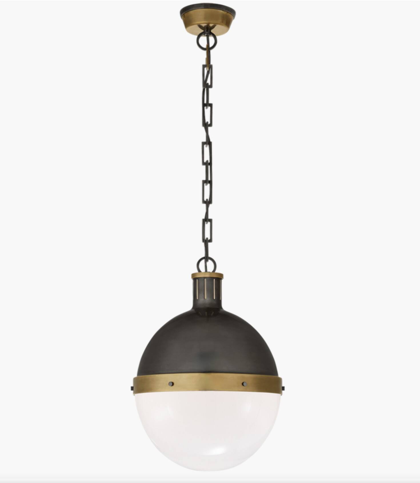 Grande suspension Hicks en bronze et boule de verre, USA