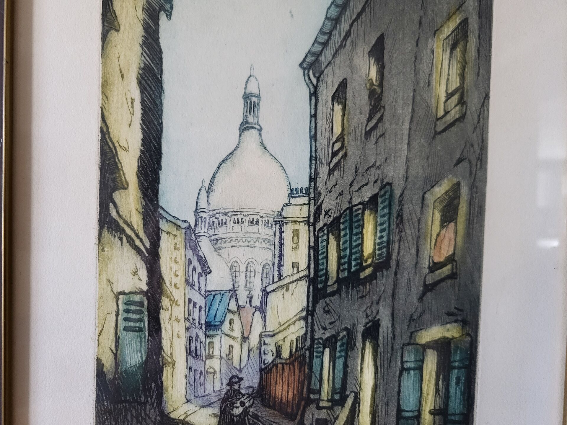 Lithograph Marcel Julien Baton/ Rue de Paris/ Sacré-Cœur /