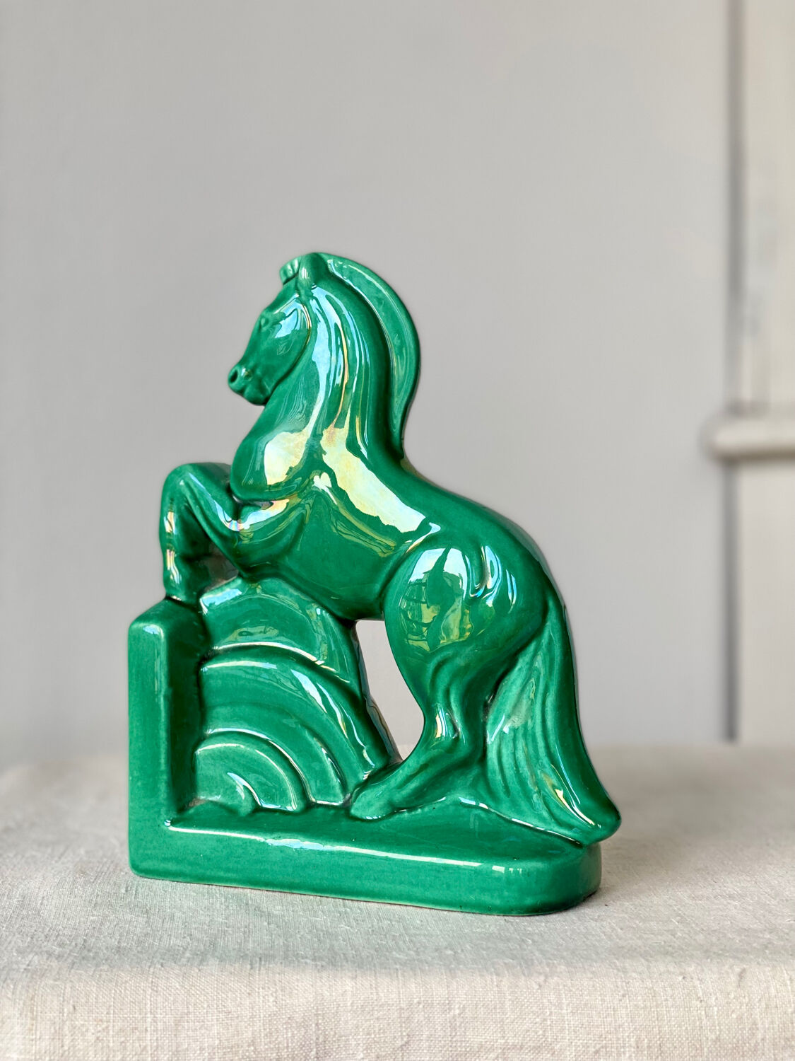 Horse bookend in green ceramic