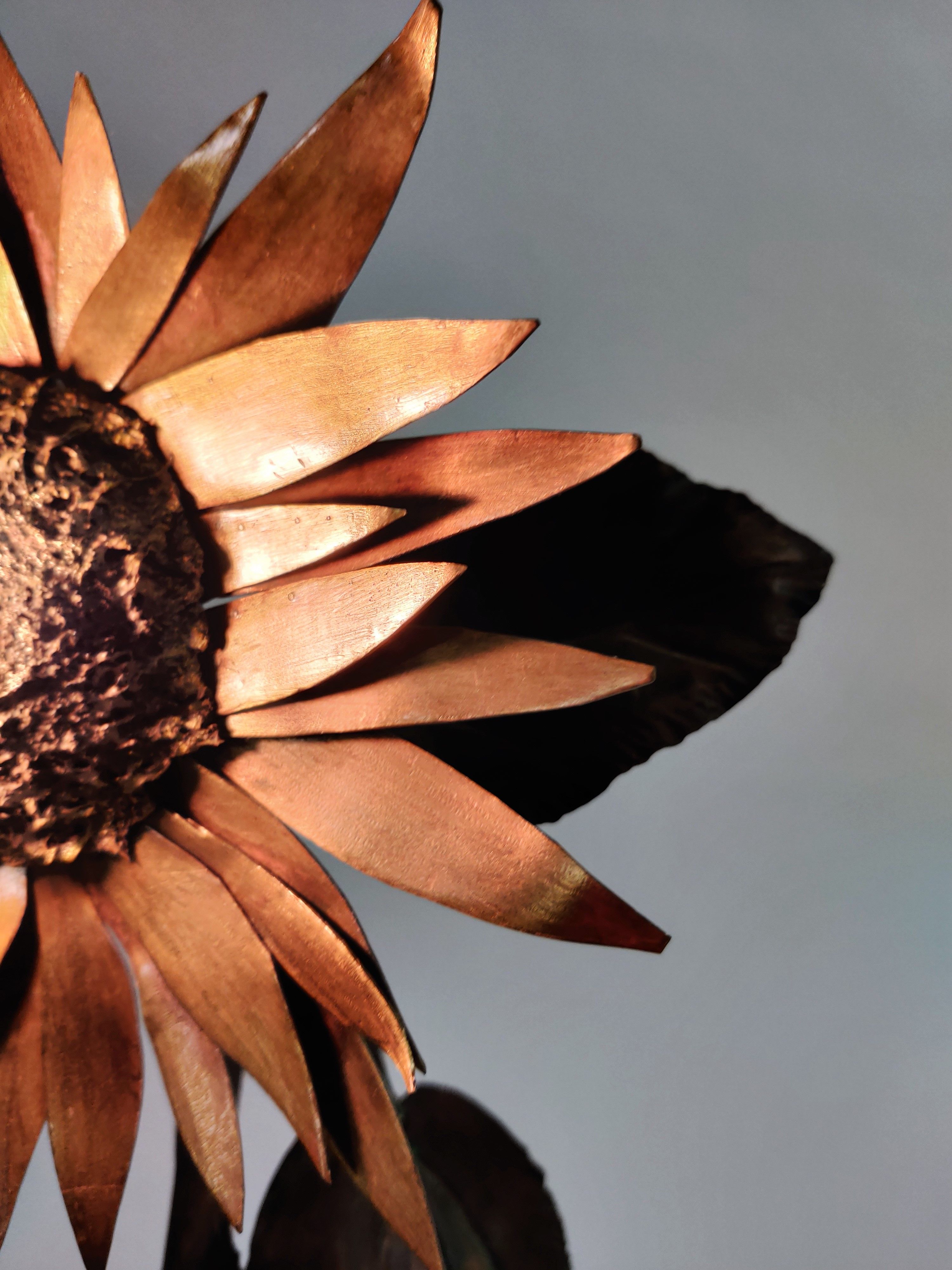 Vintage metal and bronze sunflower sculpture lamp, 1970s belgium