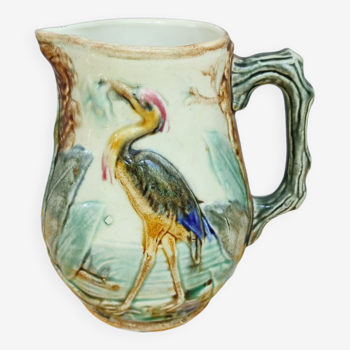 Wasmuel style slip pitcher heron decoration