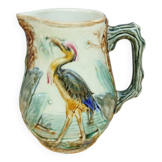 Wasmuel style slip pitcher heron decoration