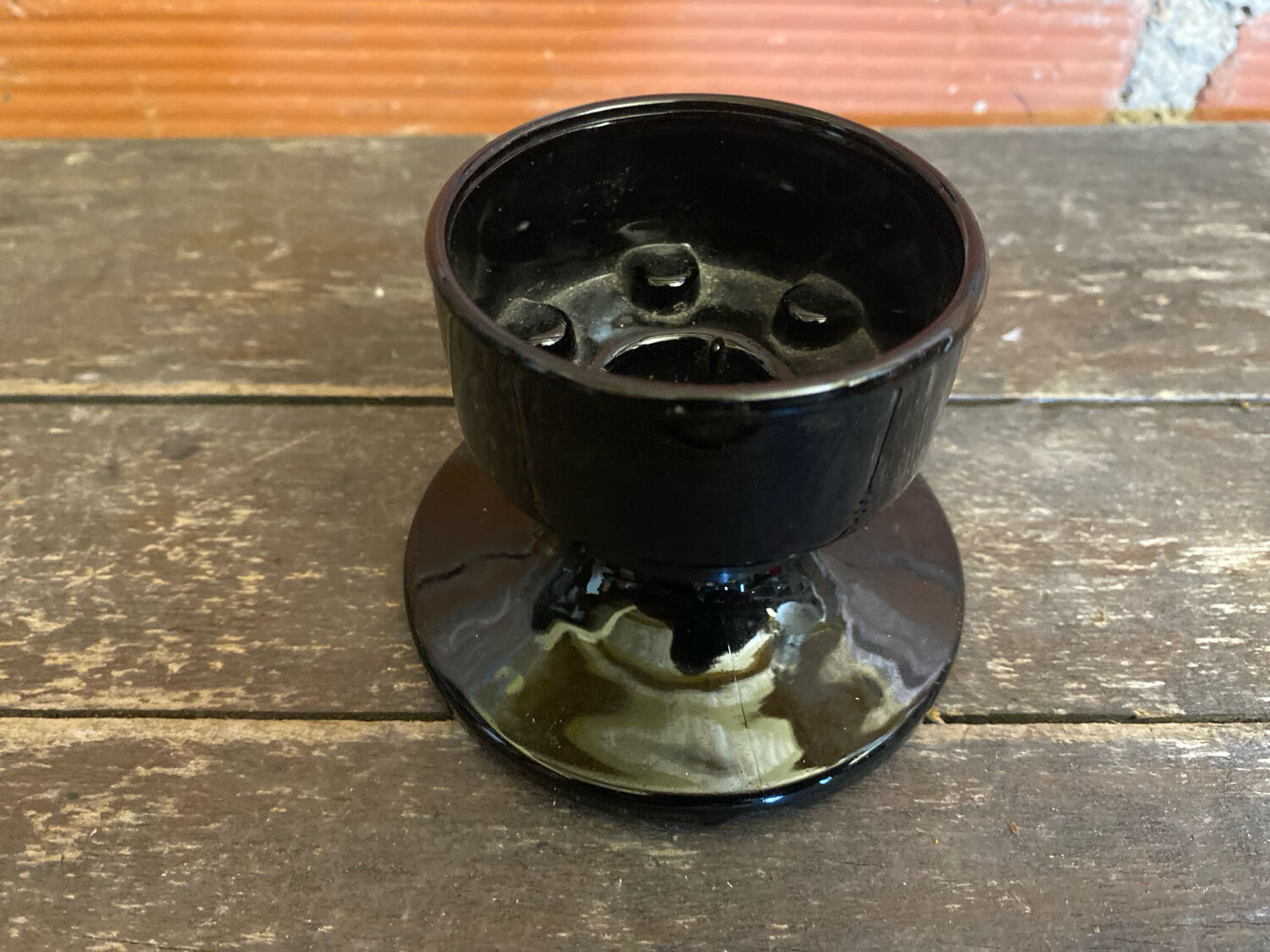 Vintage 1970s Black Opaline Space Age Candle Holder