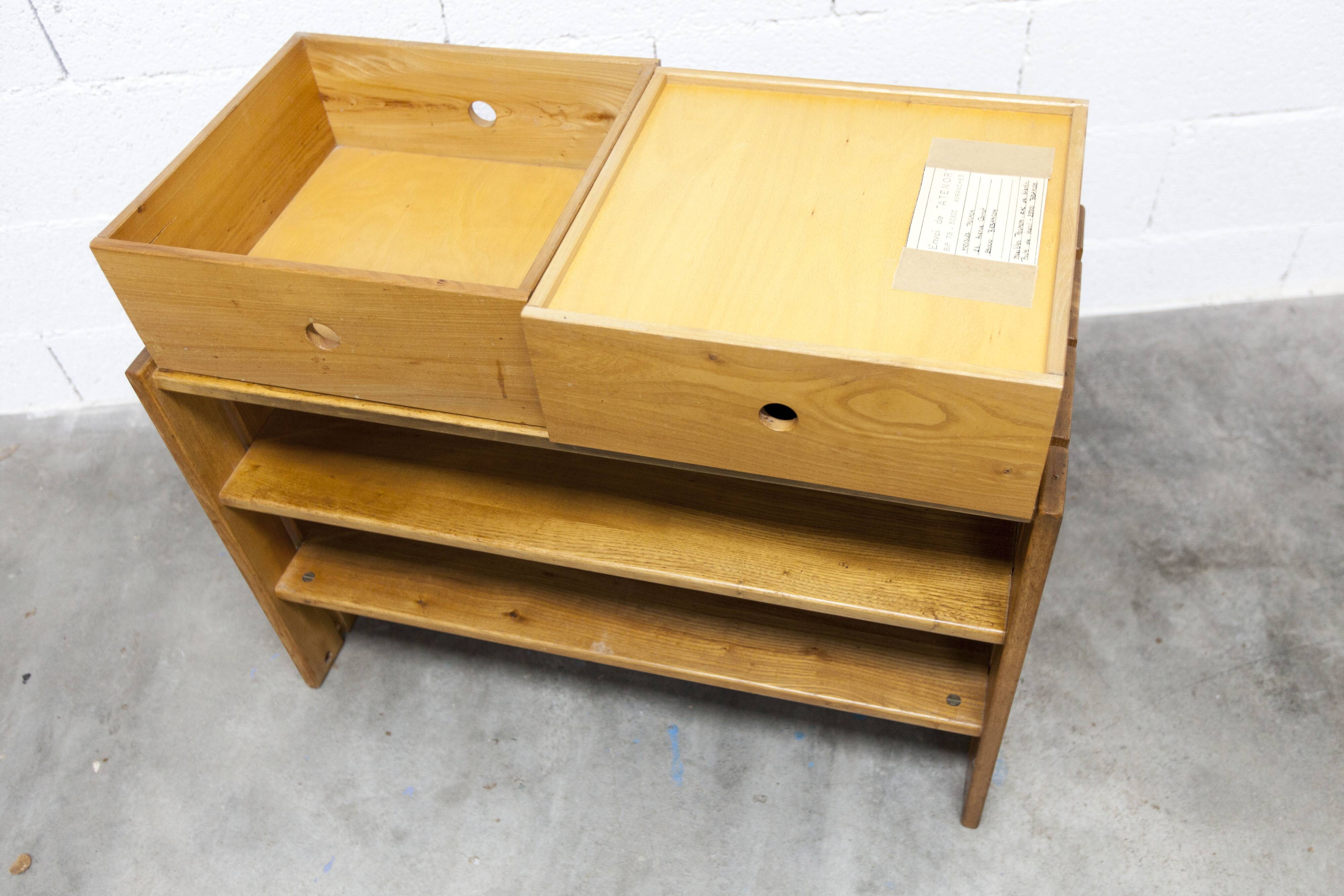 Low furniture Maison Regain solid elm 1960 with drawer
