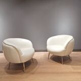 2 white leather armchairs, 1980s