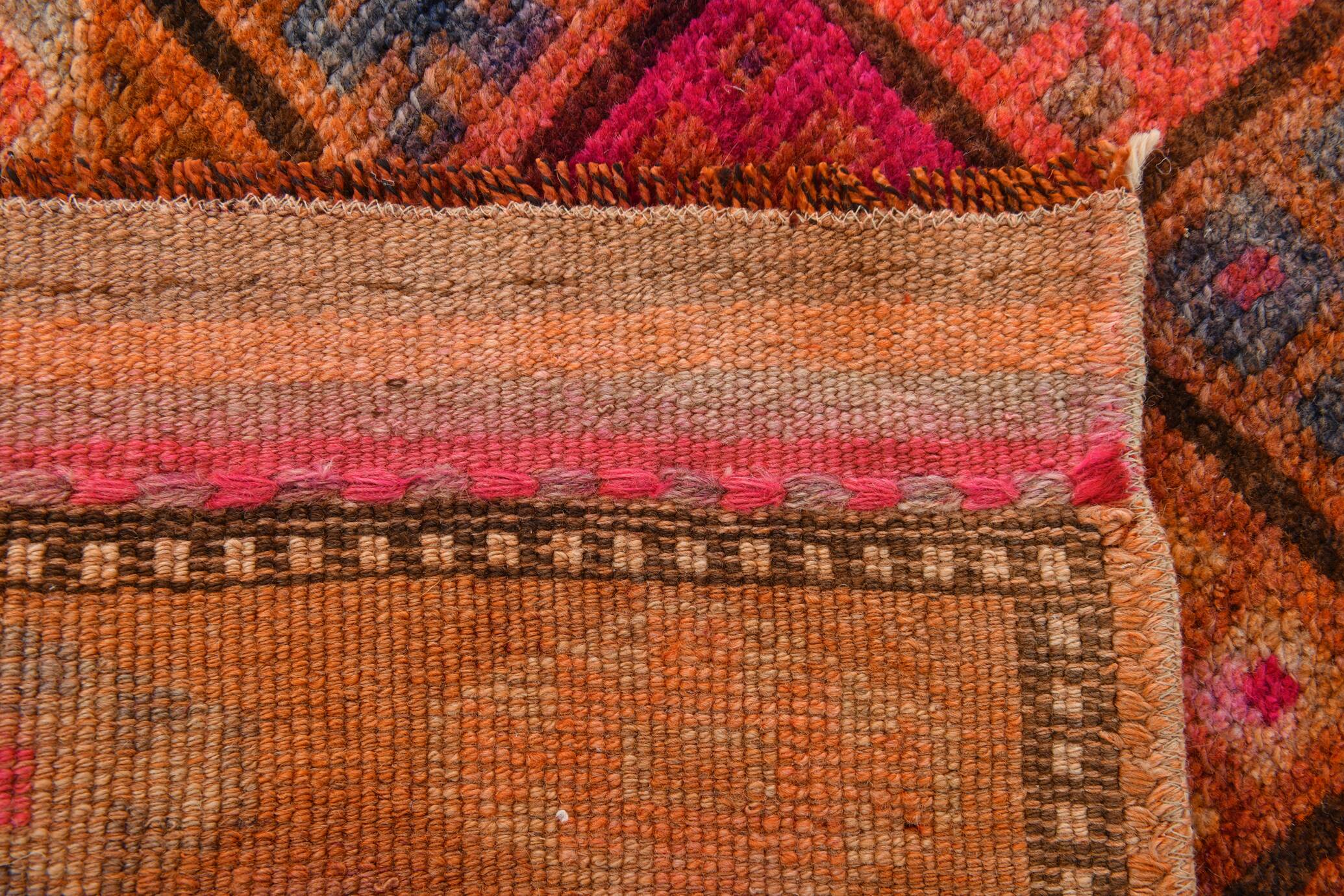 Long Tapis Couloir Vintage Orange et Fuchsia à Motifs Géométriques,91x278Cm