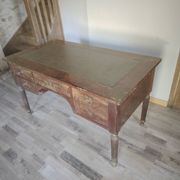 Antique Louis XVI style desk – mahogany – green leather – 5 drawers
