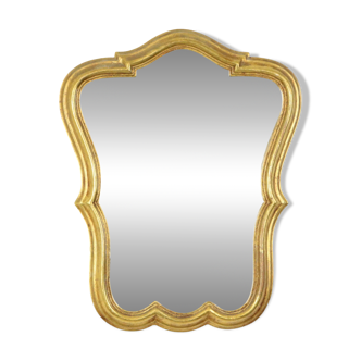 Petit miroir baroque doré à la feuille d'or classique France années 60