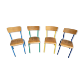 4 chaises d'école vintage de couleur