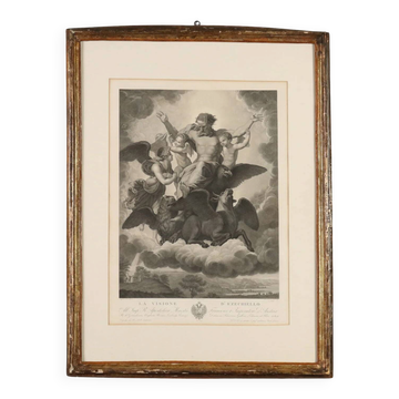 Old etching signed Paolo Caronni "Vision of Ezekiel" 1825
