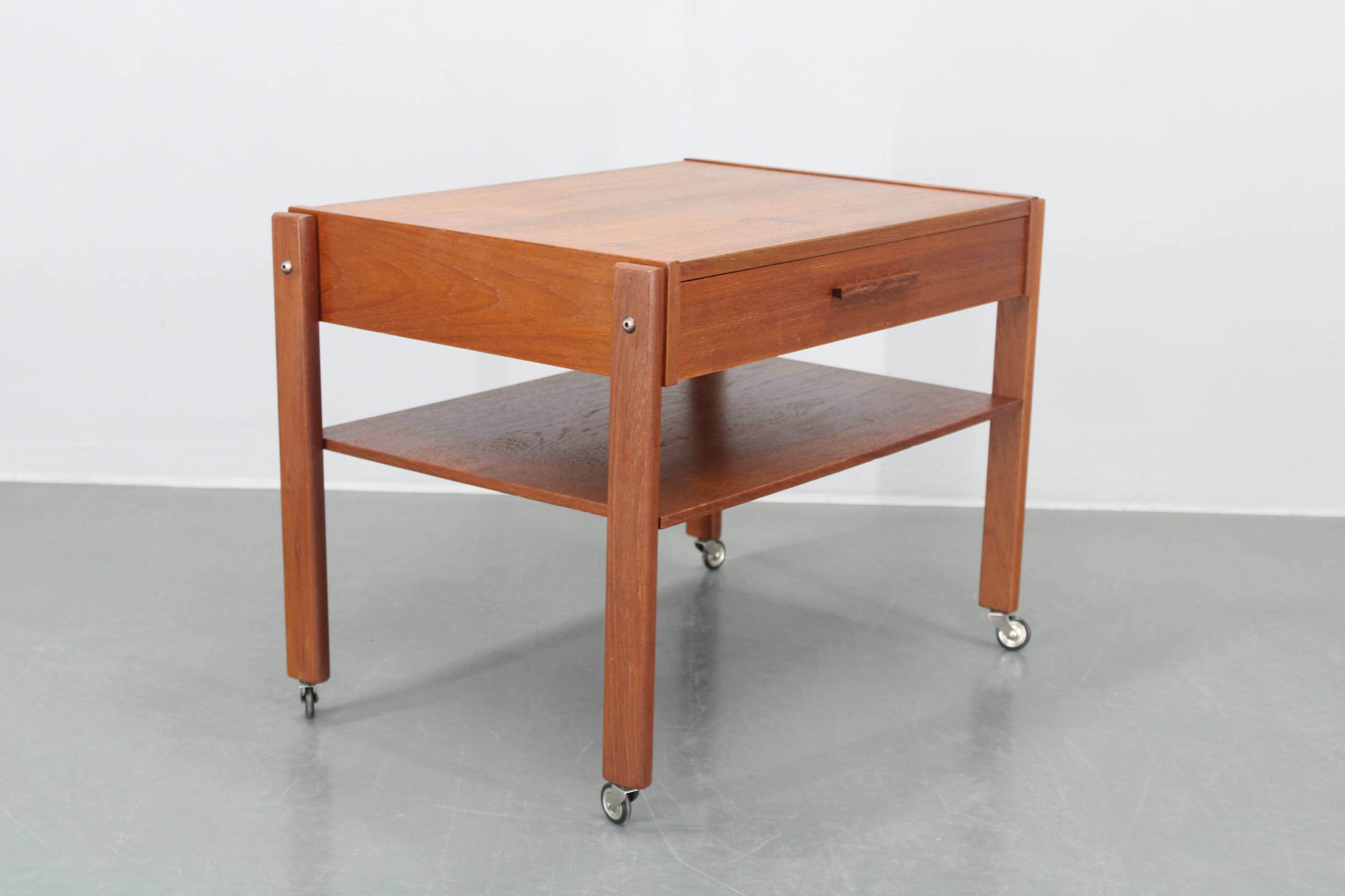 1960s Danish Teak Sewing Cart or Side Table
