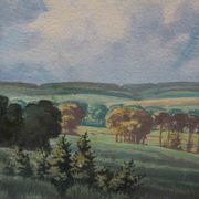 Painting HSP Sunny landscape Fields and forests signed 1956 + frame