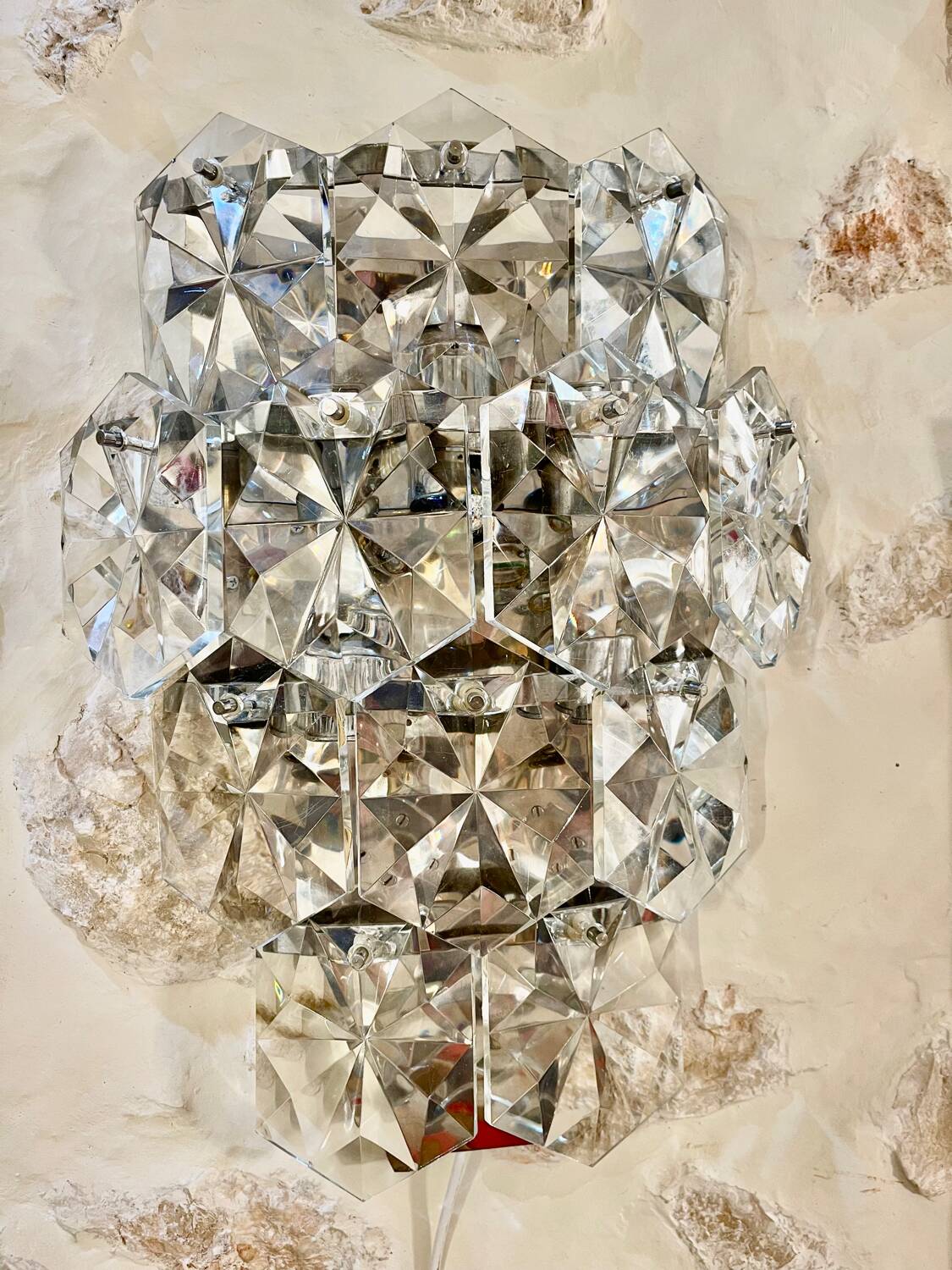 Kinkeldey glass and chrome wall lamp XXL model, 1970s