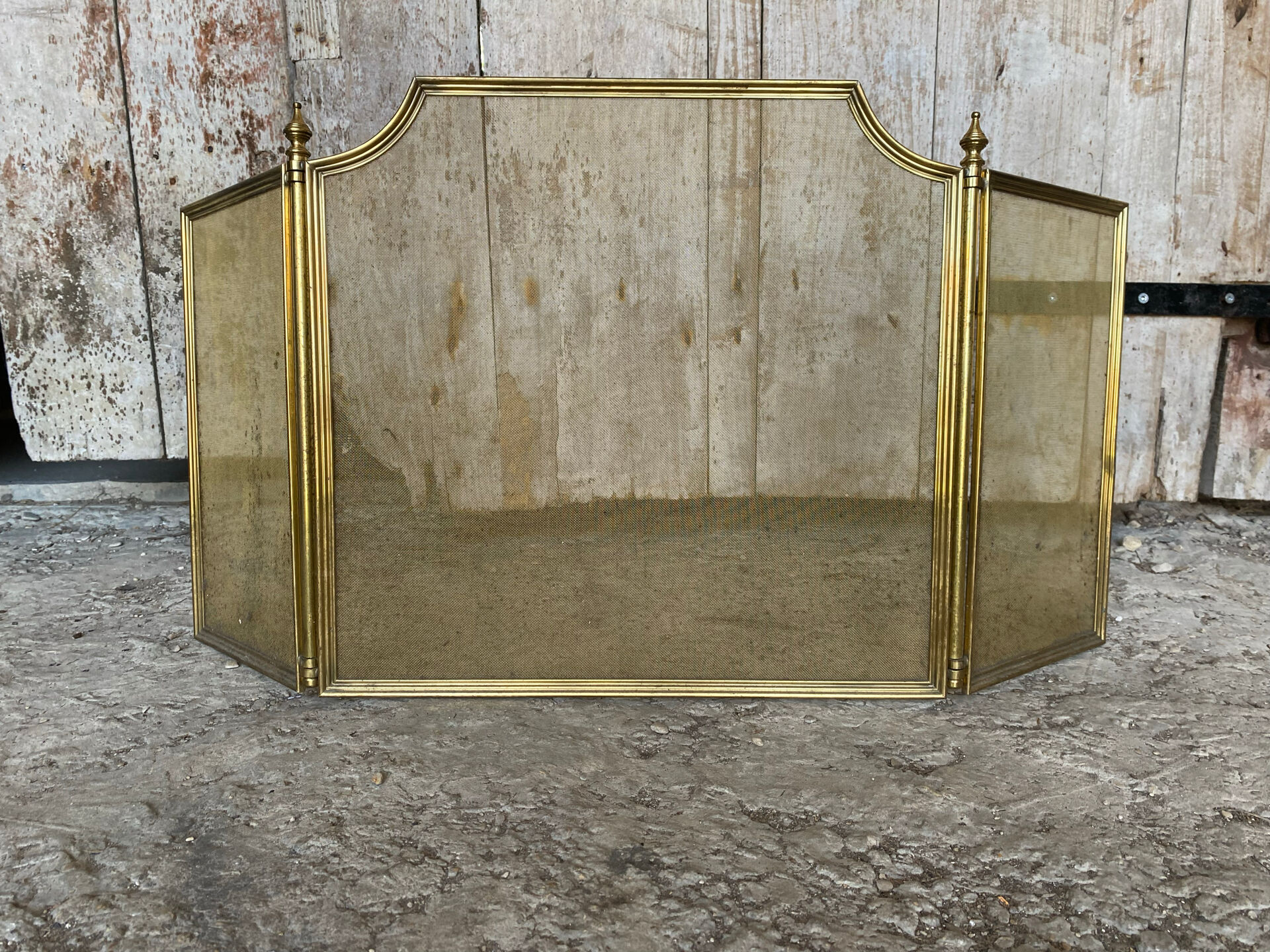 Fire Screen Grate Fireplace 3 Panels Brass 1970s Vintage