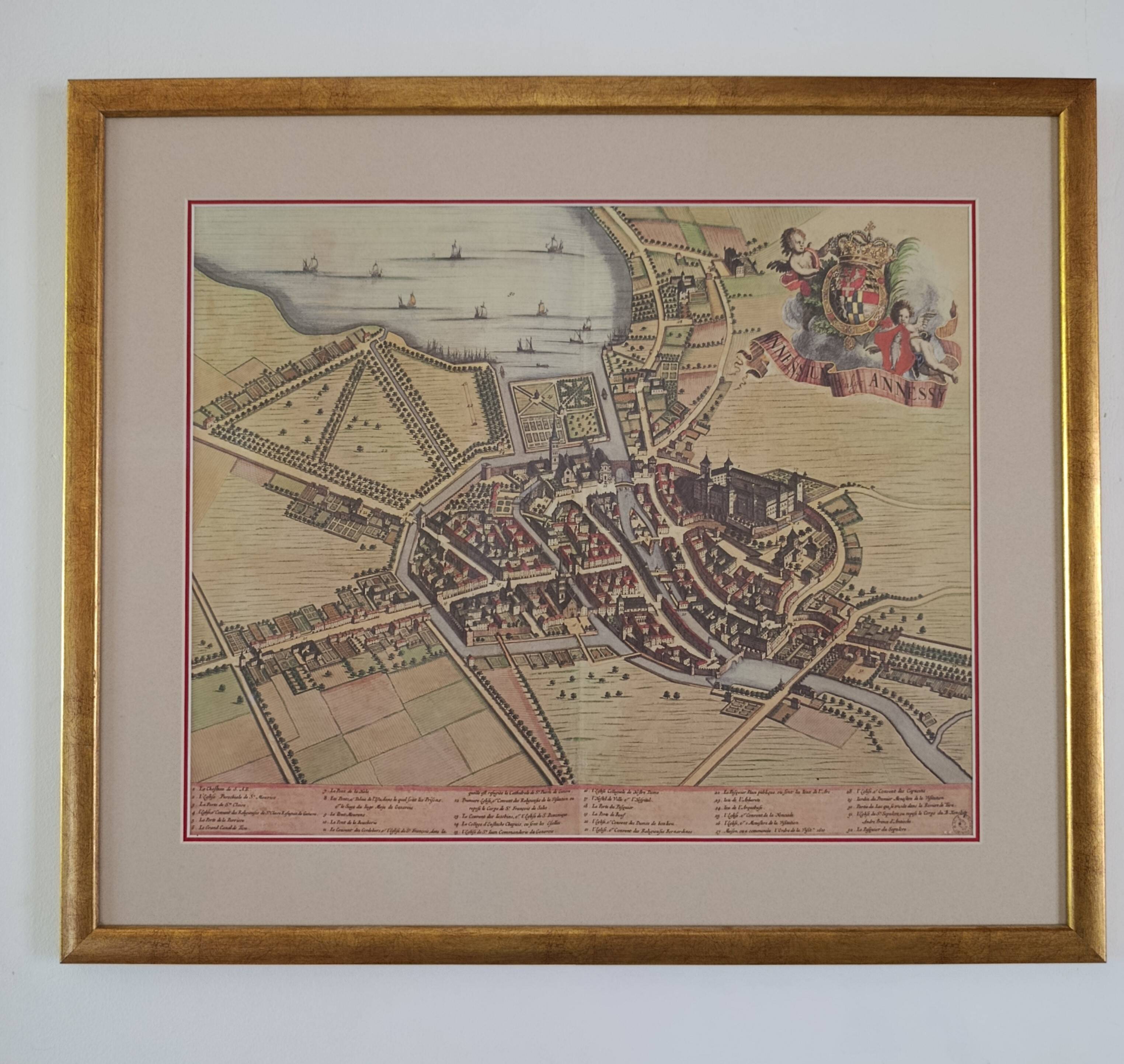 Map of Annecy. Reproduction 1682