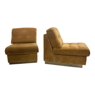 Pair of chauffeuses by Pierre Folie, éditions Jacques Charpentier 70's