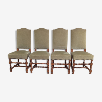 4 chaises en chêne style Louis XIII