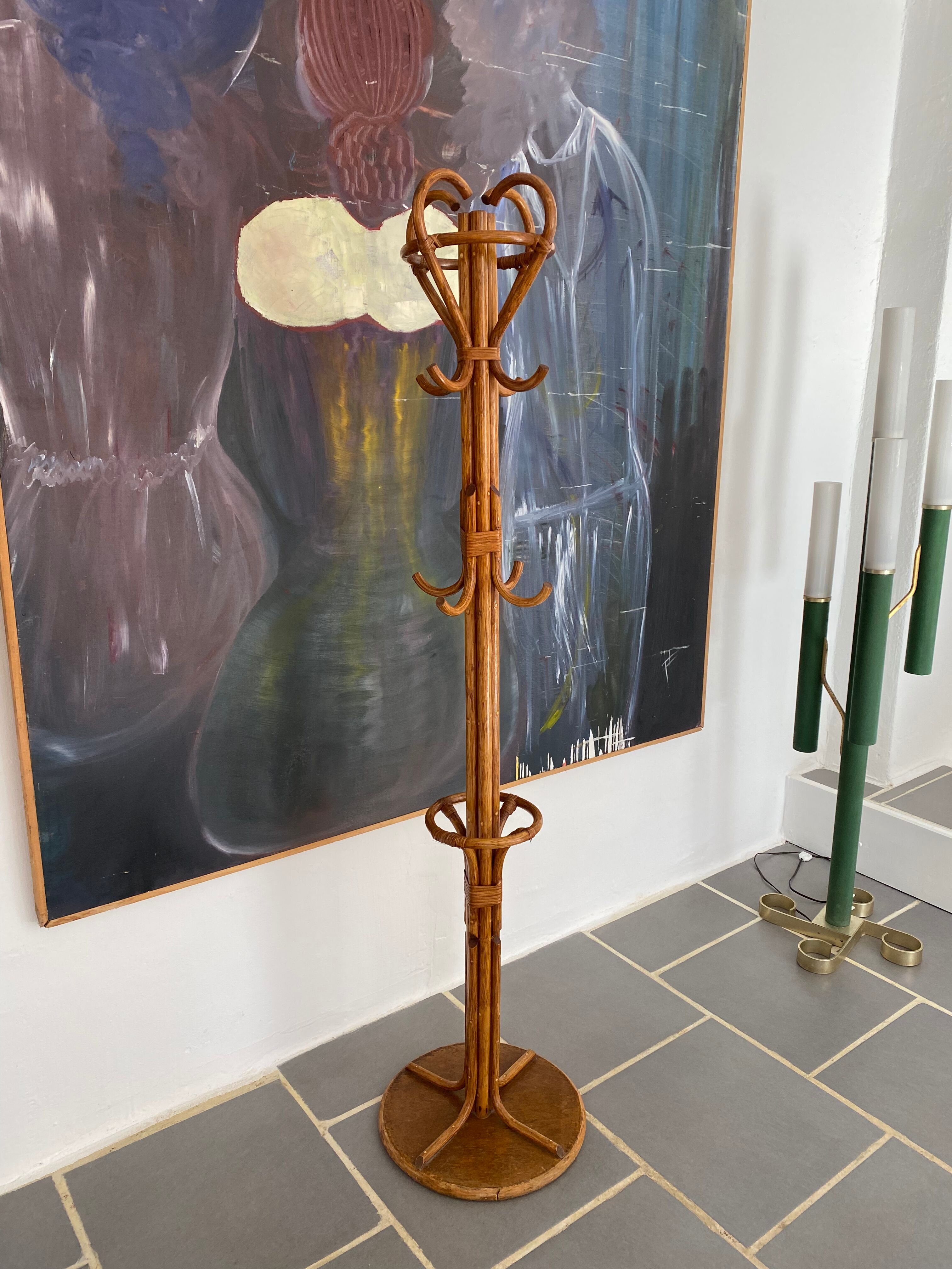 Vintage rattan parrot coat rack