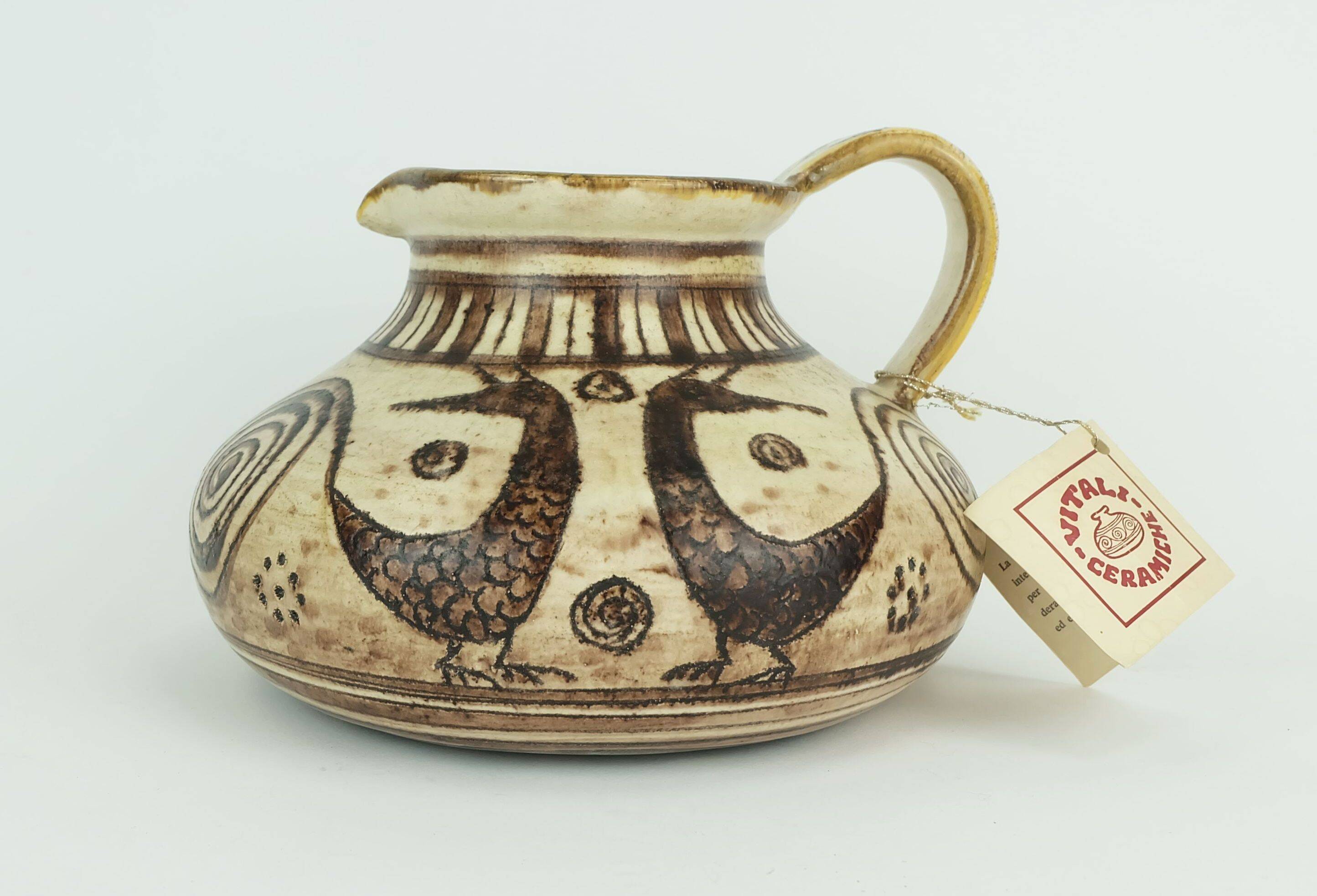 Italian mid century ceramic vase jug signed vitali handmade 1970s