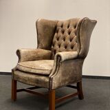 Xixth century  english georgian cigar leather wingback library chairs