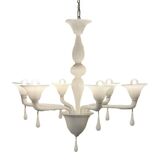 Contemporary Italian 6-Arm White Murano Glass Chandelier