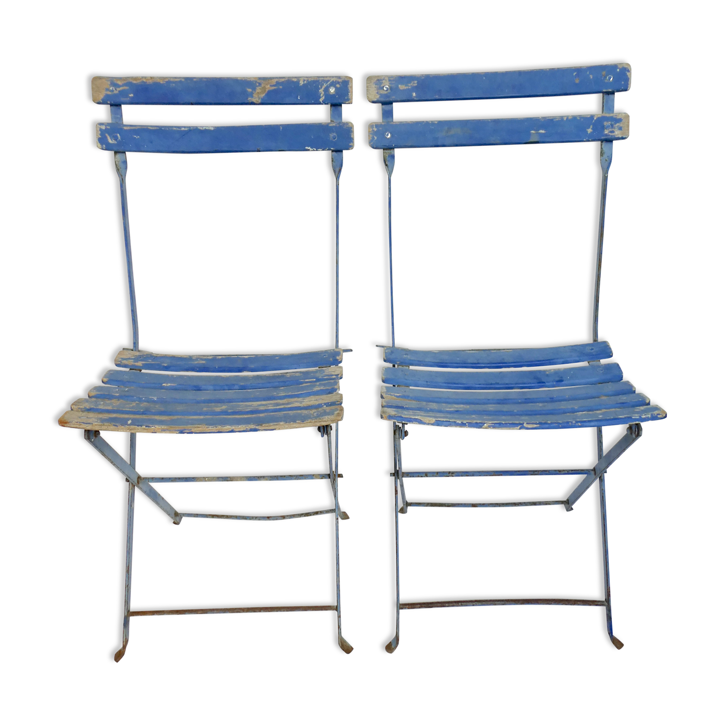 Paire de chaises de jardin anciennes, pliantes