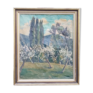 Huile sur toile pommiers en fleurs