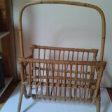 Rattan magazine rack 60s 70s