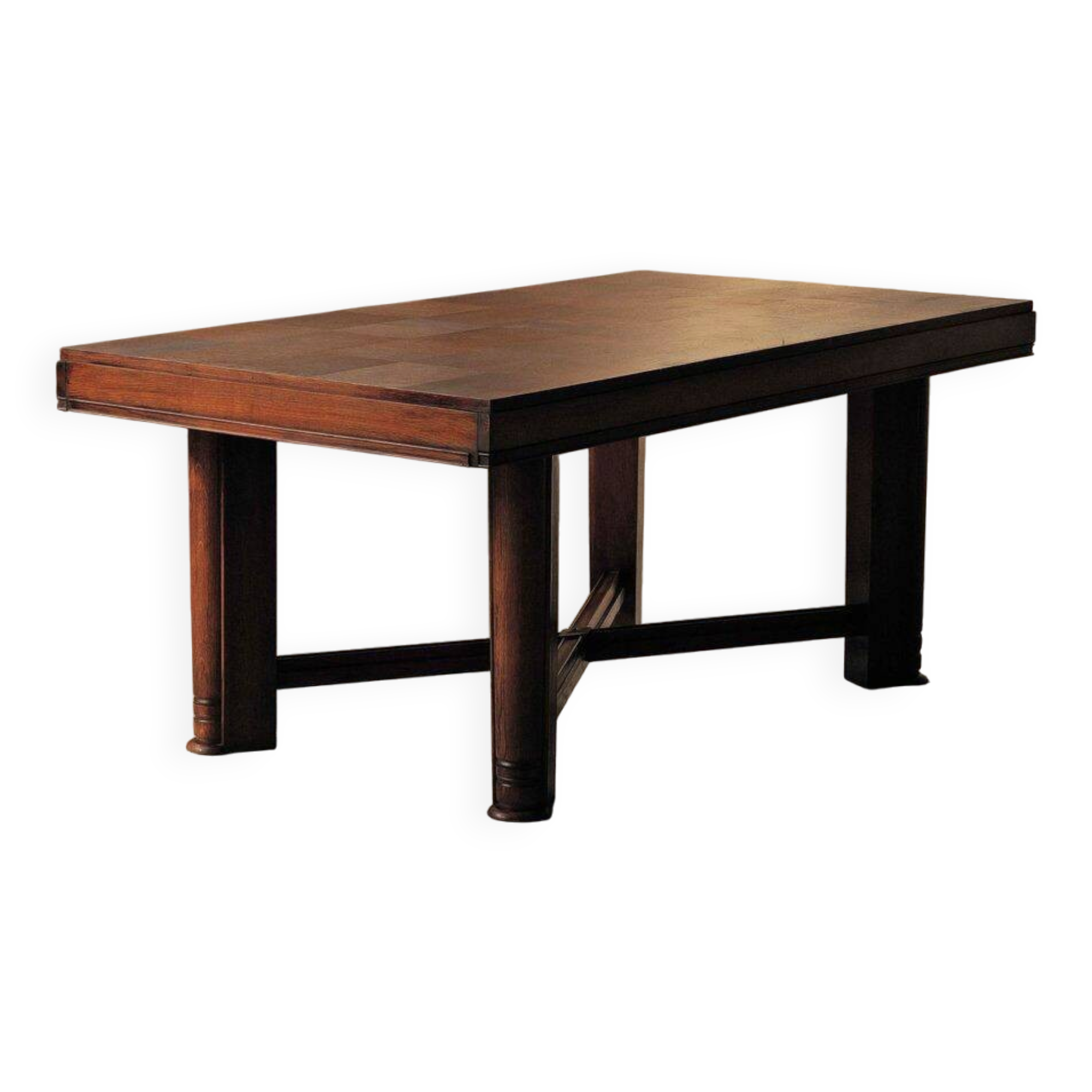 Modernist oak table with a checkerboard top, France, circa 1940.