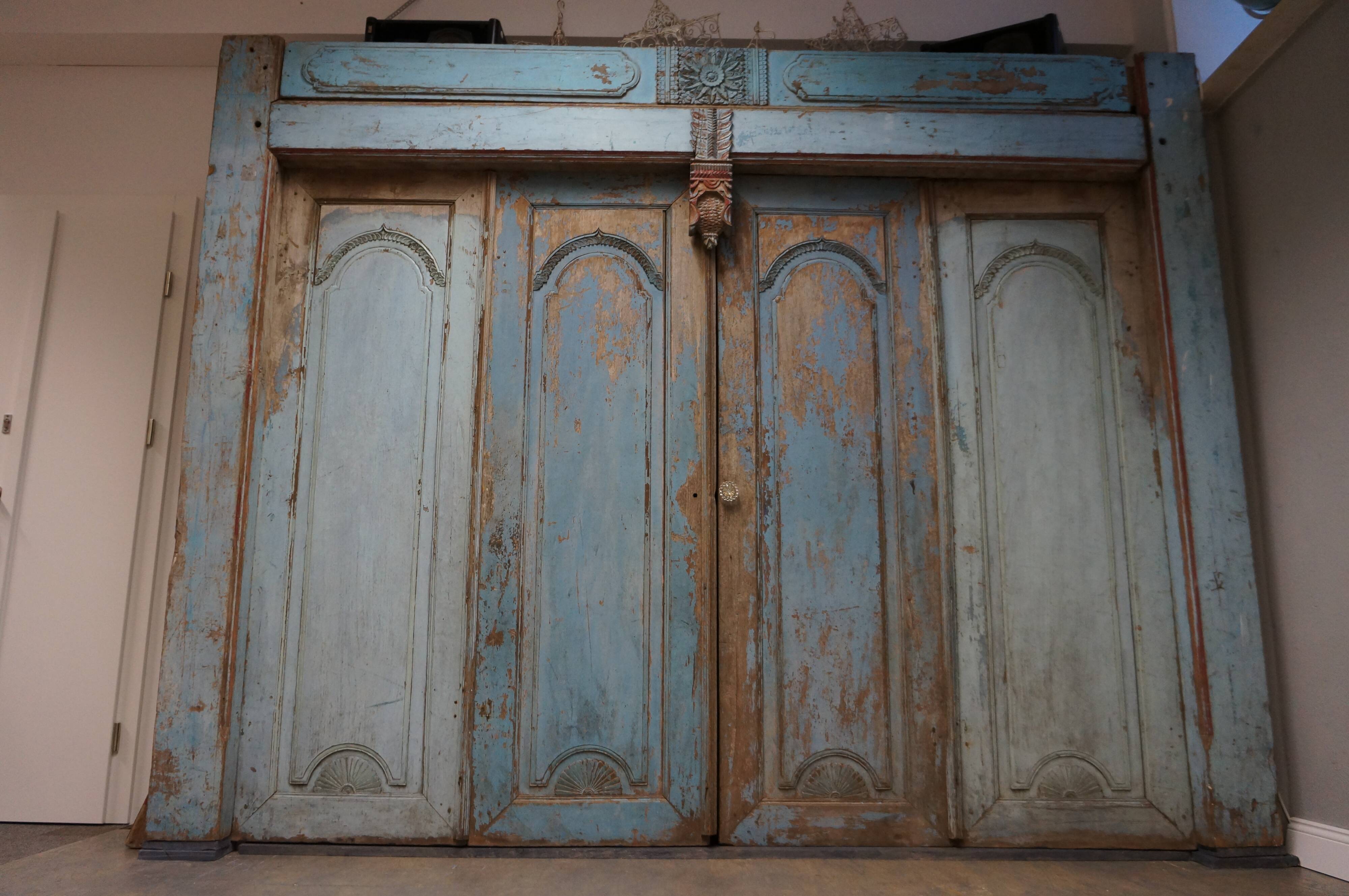 Antique Balinese Carved Doors in Azur Blue, Indonesia