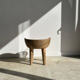 Quadripod chair with round seat and small back in natural monoxyl mango wood