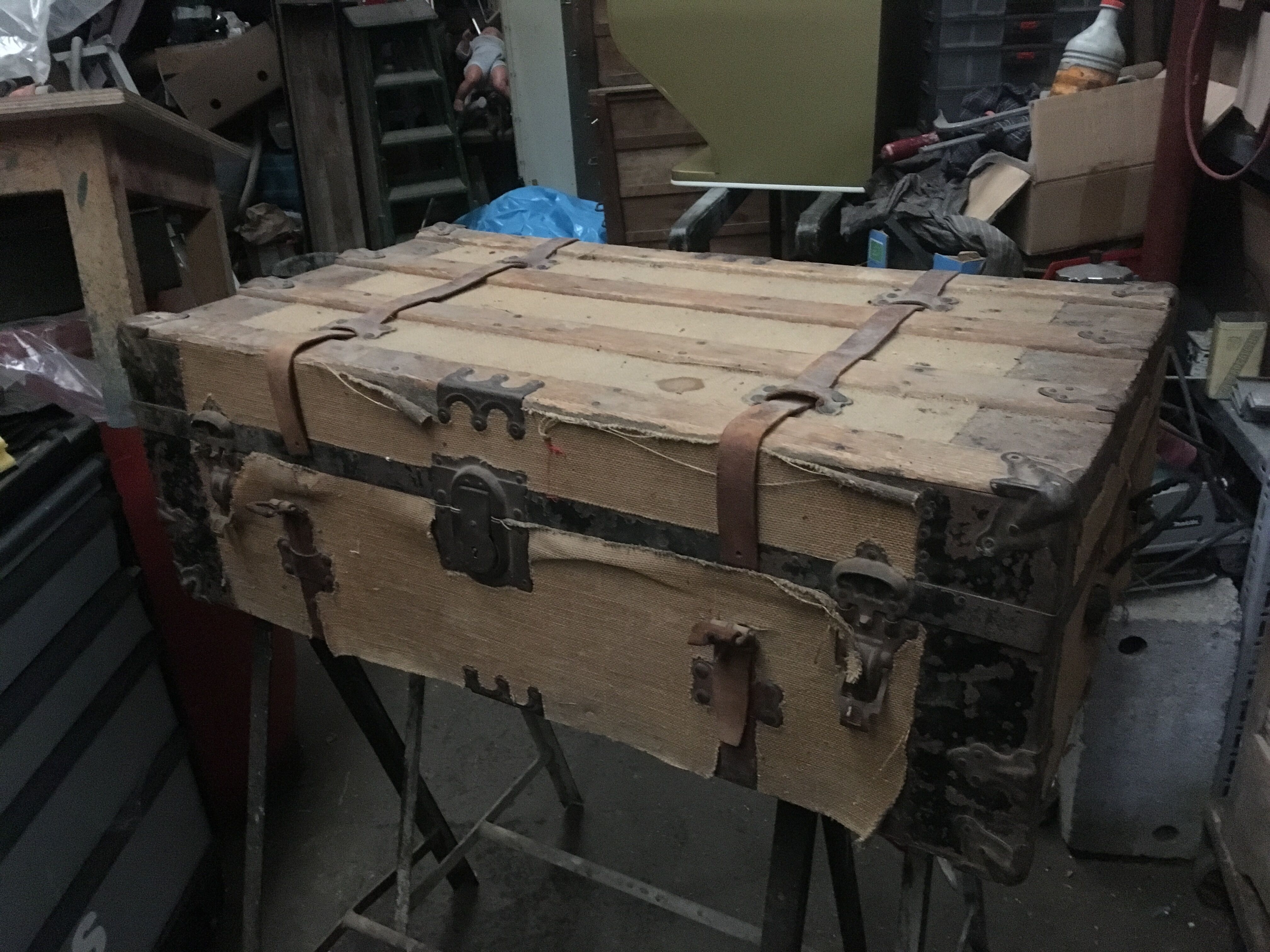 Old travel vintage trunk wood and hardware