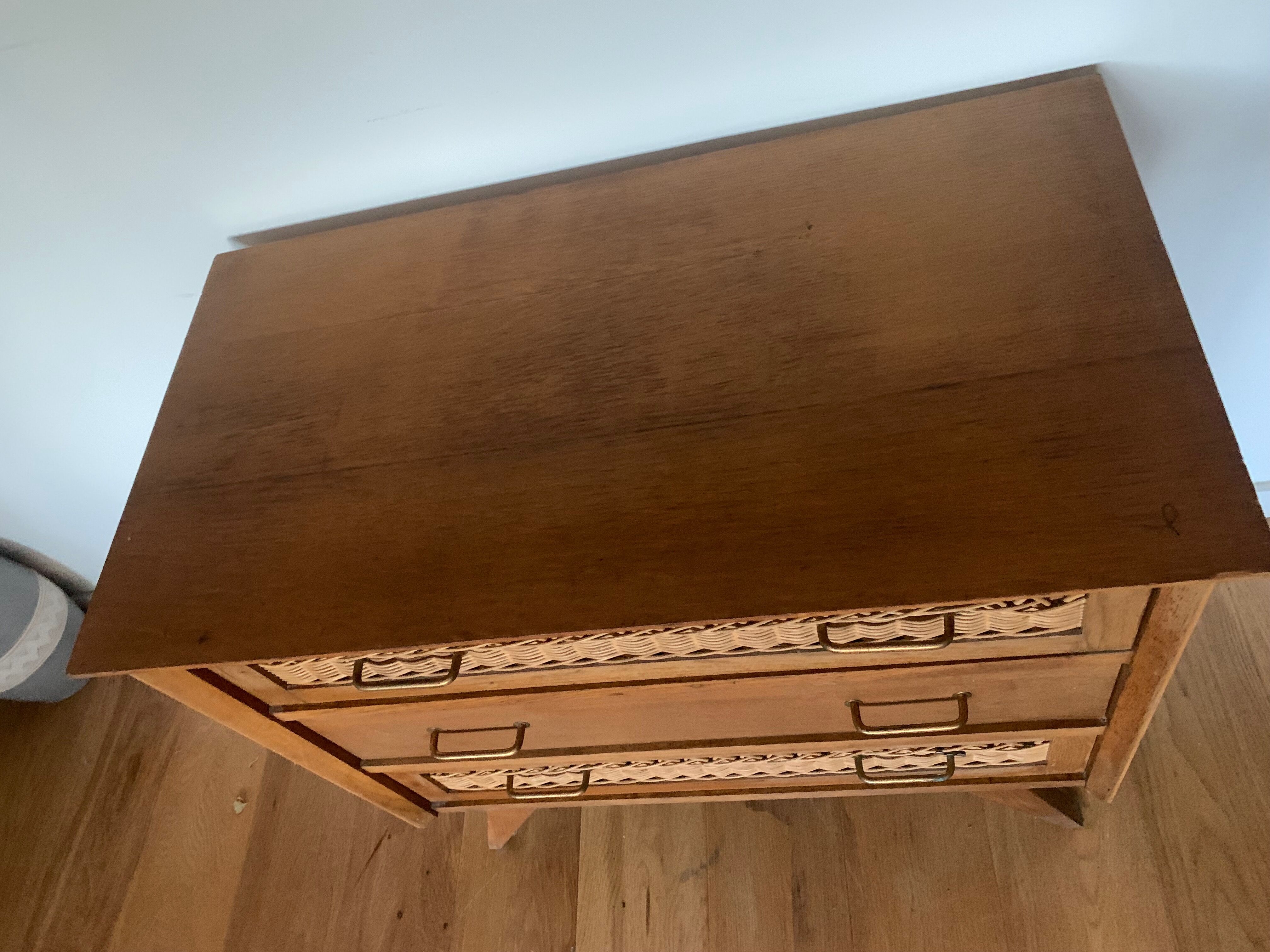 Wood and rattan chest of drawers