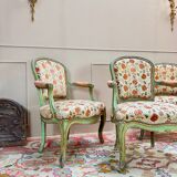 Set of Three Louis XV Style Lacquered Wood Armchairs, 19th Century